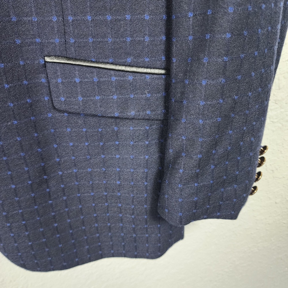 Menticano Zignone Wool Sport Coat Mens 42R Navy Blue Windowpane Blazer Casual - Picture 6 of 16